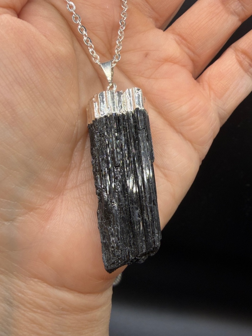 Black Tourmaline Raw Crystal Pendant Necklace